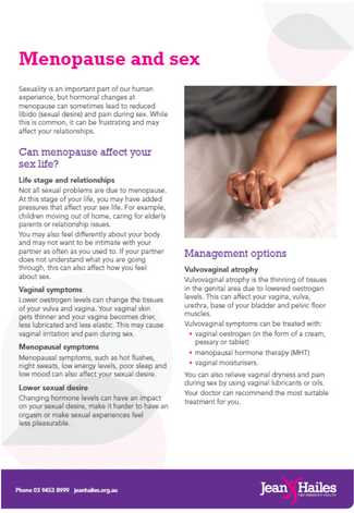 Sample page one of menopause and sex fact sheet