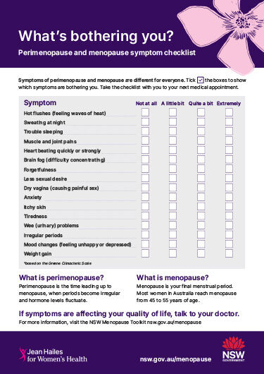 Perimenopause and menopause symptom checklist