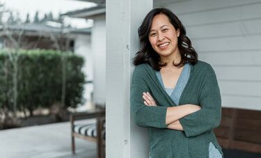 Woman smiling on porch