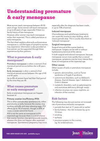 Understanding premature and early menopause fact sheet