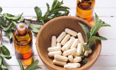 Herbal supplements in bowl