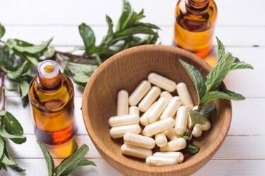Herbal supplements in bowl