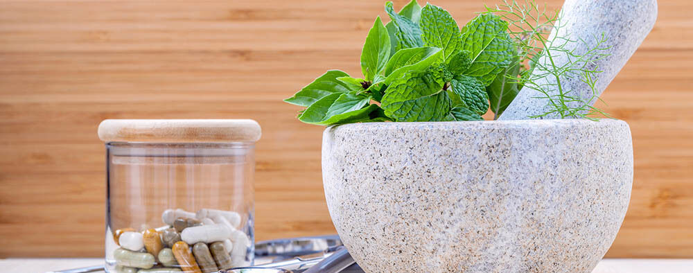 Herbs mortar and pestle