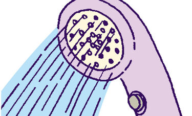 Illustration of a shower head spurting out water